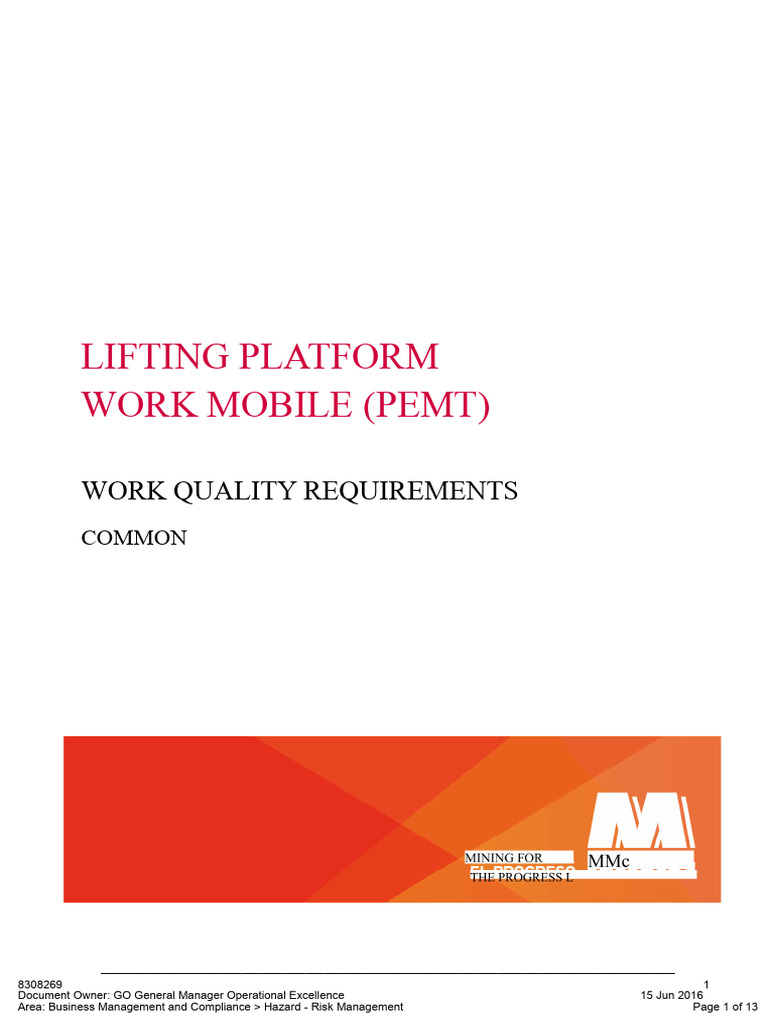 Mobile Elevating Work Platform Guidelines | PDF | Crane (Machine ...