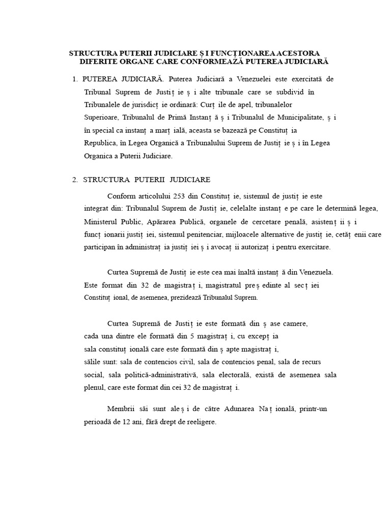 Structura Puterii Judiciare Și Funcționarea Diferitelor Organe Care ...