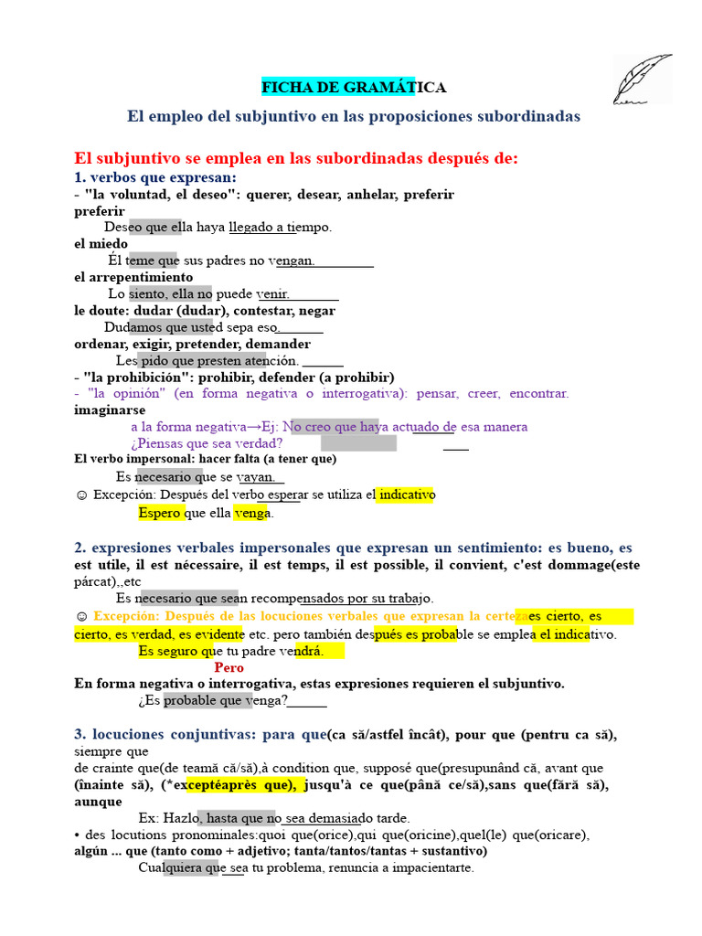 Uso del subjuntivo en oraciones subordinadas | PDF | Verbo | Relaciones ...