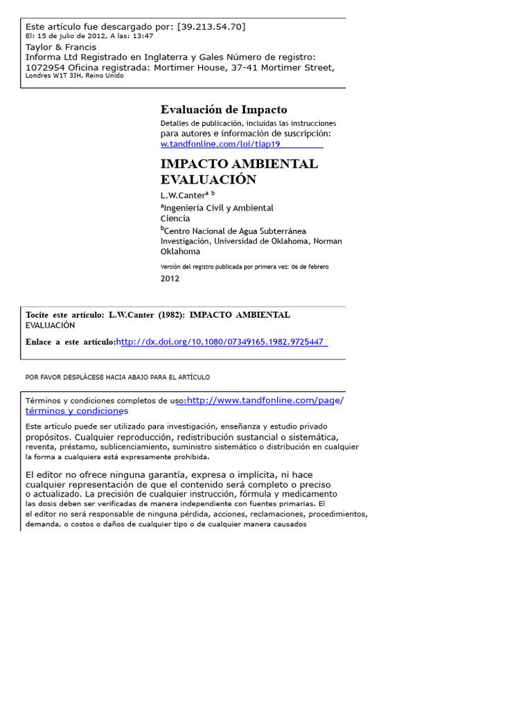 Evaluación de Impacto Ambiental en Ingeniería | PDF