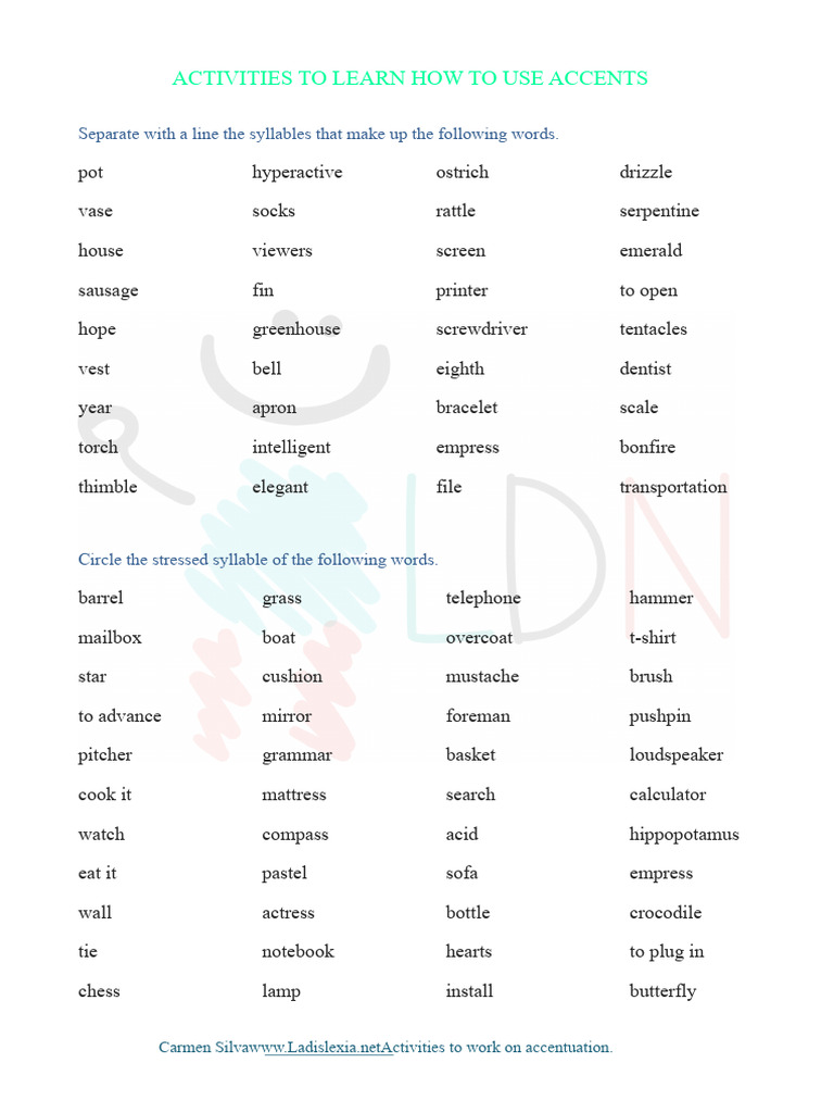 Activities To Learn How To Use Accents | PDF