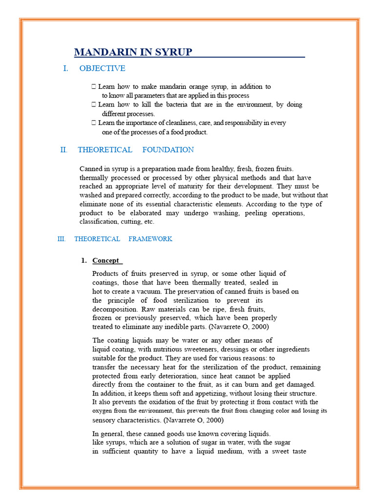 Mandarin in Syrup | PDF | Sterilization (Microbiology) | Food Preservation