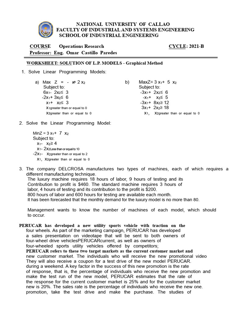 Linear Programming Solutions Worksheet | PDF | Advertising | Linear ...