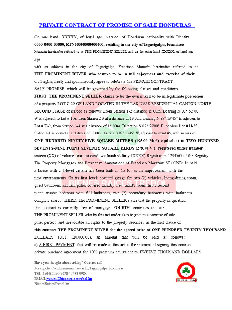 Purchase-Sale Promise Format-Honduras | PDF | Taxes | Sales