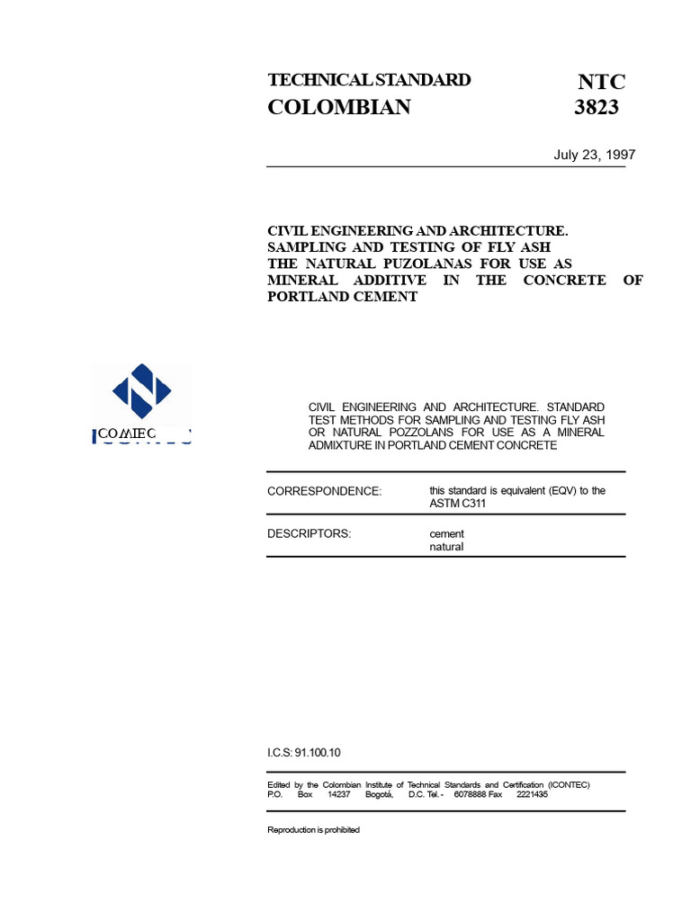 NTC 3823 Sampling and Testing of Fly Ash or Natural Puzolans For Use As ...
