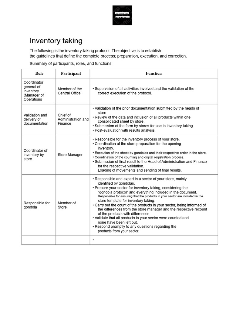 Inventory Taking Protocol Guidelines | PDF | Inventory | Spreadsheet