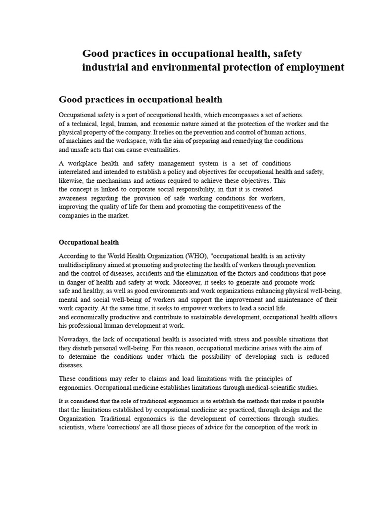 Good Practices in Occupational Health | PDF | Occupational Safety And ...