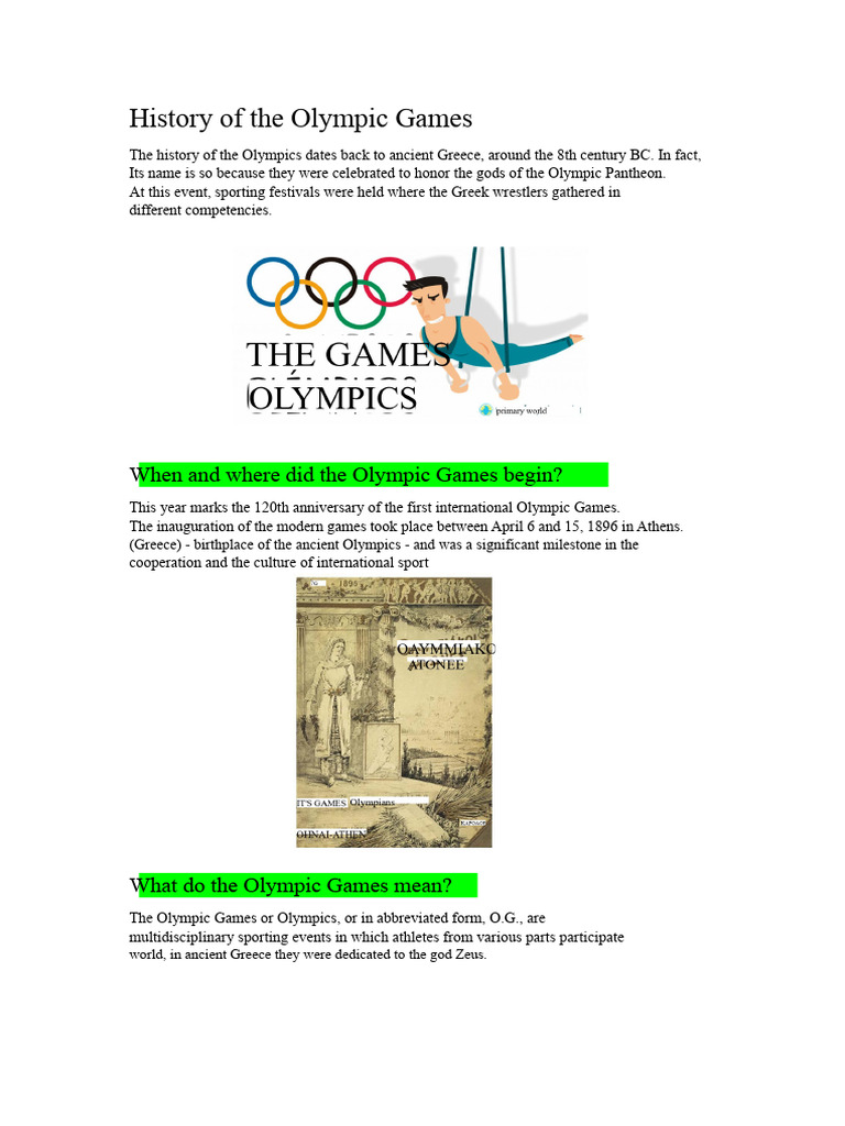 History of The Olympics | PDF | Olympic Games | Sports Competitions