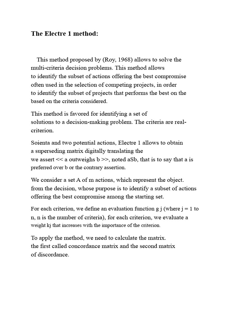 Electre 1 Method for Multi-Criteria Decision Making | PDF | Applied ...