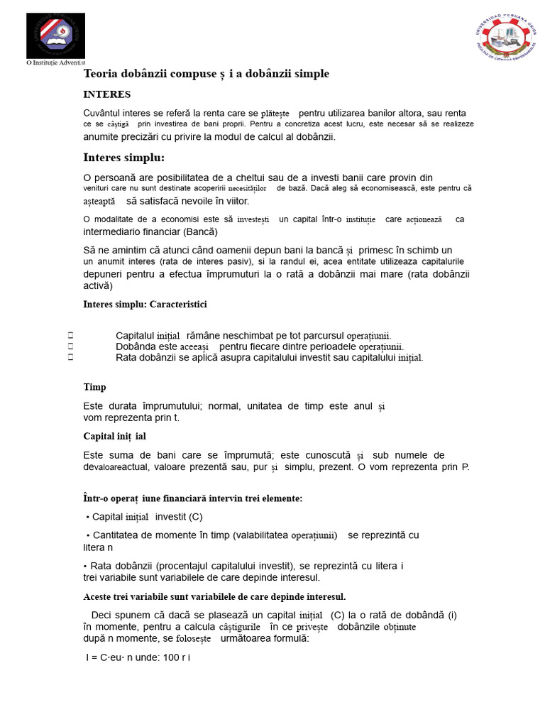 Teoria Dobânzii Compuse Și Dobânzii Simple | PDF