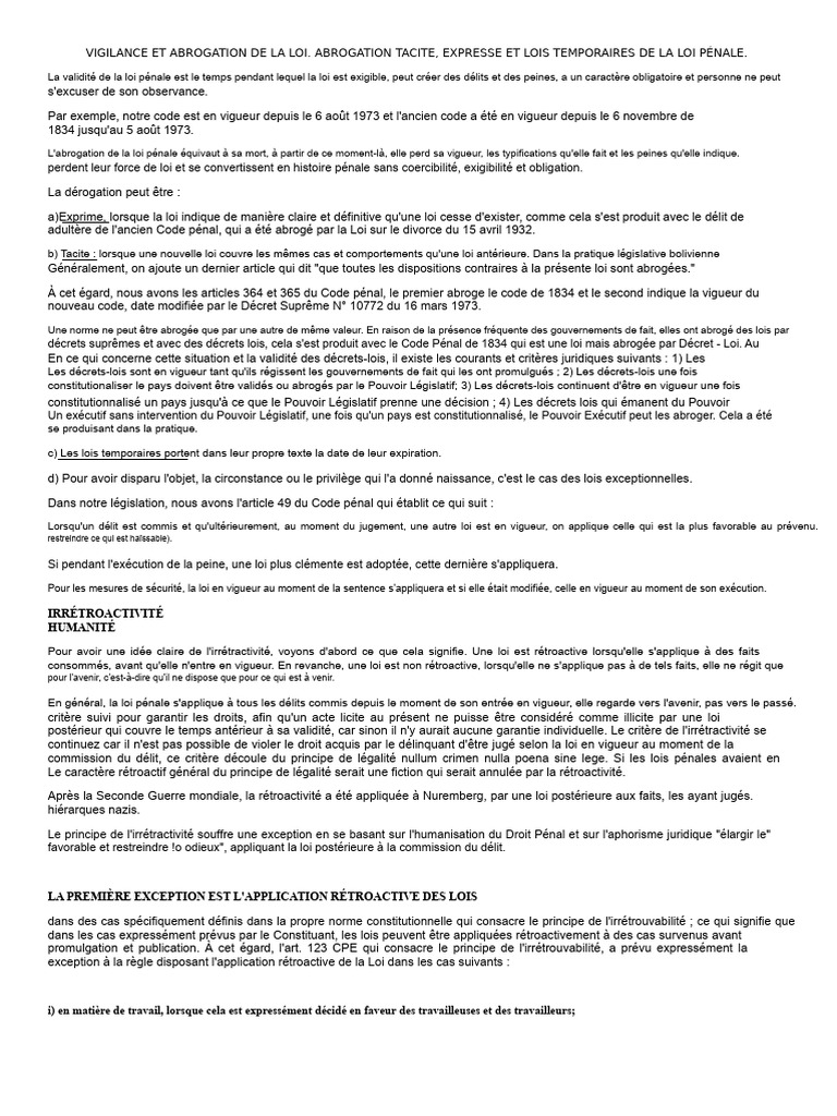 Abrogation et validité de la loi pénale | PDF | Loi | Rétroactivité