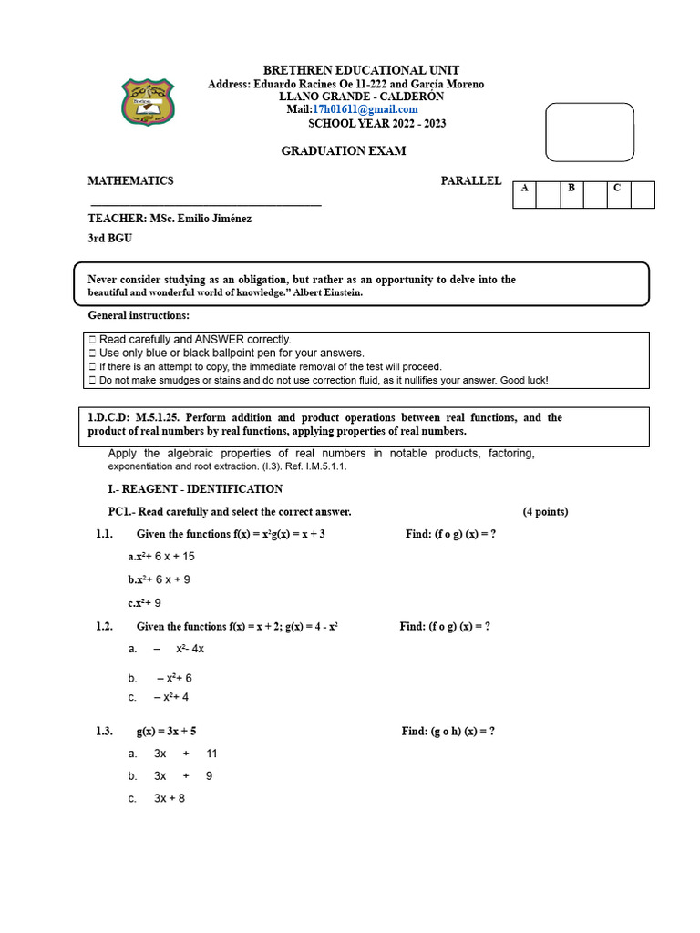 Graduation Exam: Mathematics 2022-2023 | PDF | Function (Mathematics ...