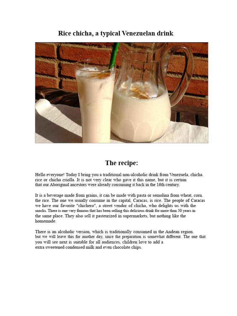 Venezuelan Rice Chicha Recipe | PDF