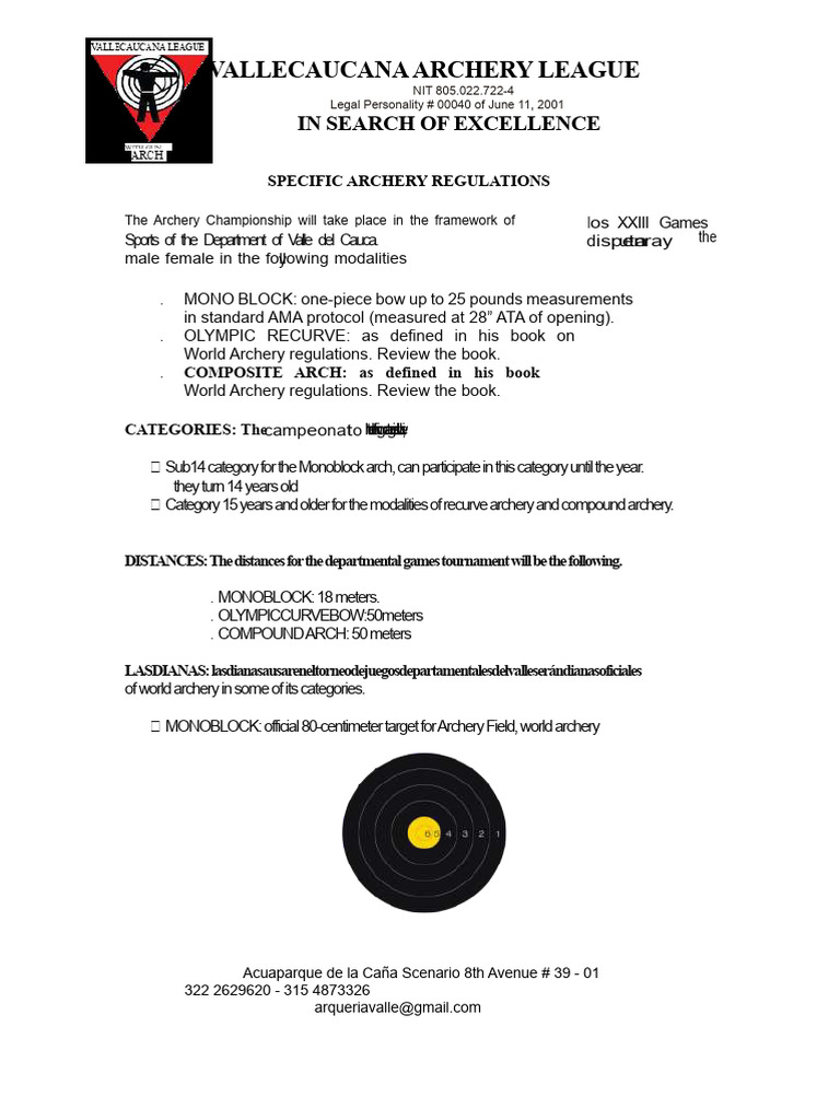 ValleCaucana Archery League Regulations | PDF | Archery | Projectile ...