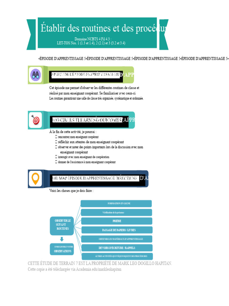 Établir des routines efficaces en classe | PDF