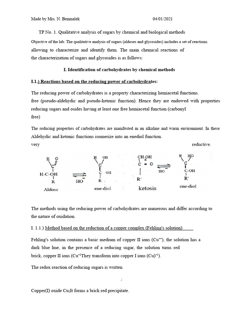 Qualitative Sugar Analysis Methods | PDF | Chemical Substances | Chemistry