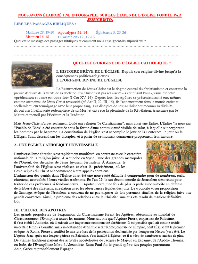 Origine et Histoire de l'Église Catholique | PDF | Église catholique ...