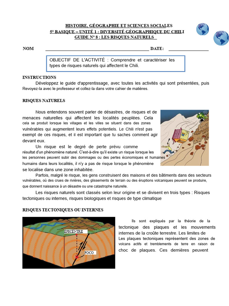 Risques naturels au Chili : Guide d'étude | PDF | Tectonique des ...