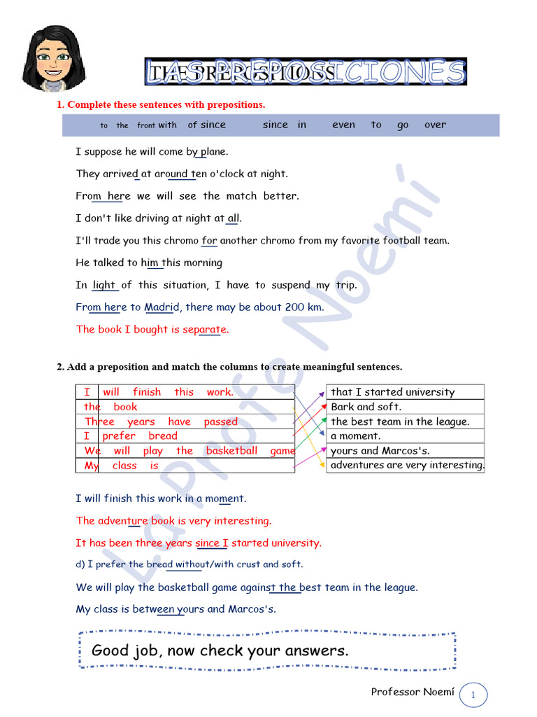 Preposition Exercises and Answers | PDF