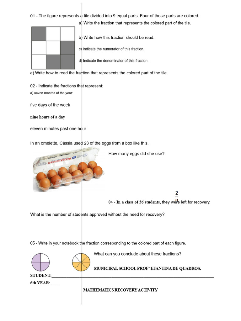 Mathematics Recovery Activity - Fractions | PDF | Mathematical Objects ...