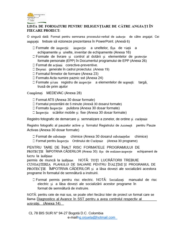 Lista de Formate Pentru Completare În Lucru Pe Proiect | PDF