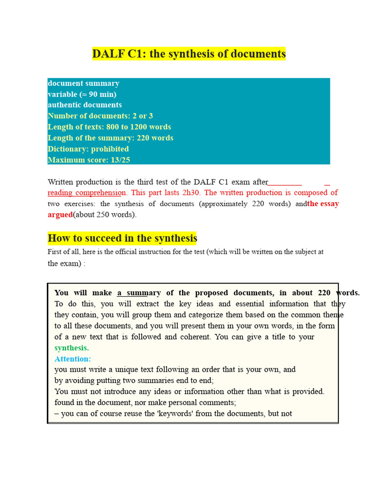 DALF C1 Document Synthesis Guide | PDF | Cognition | Human Communication