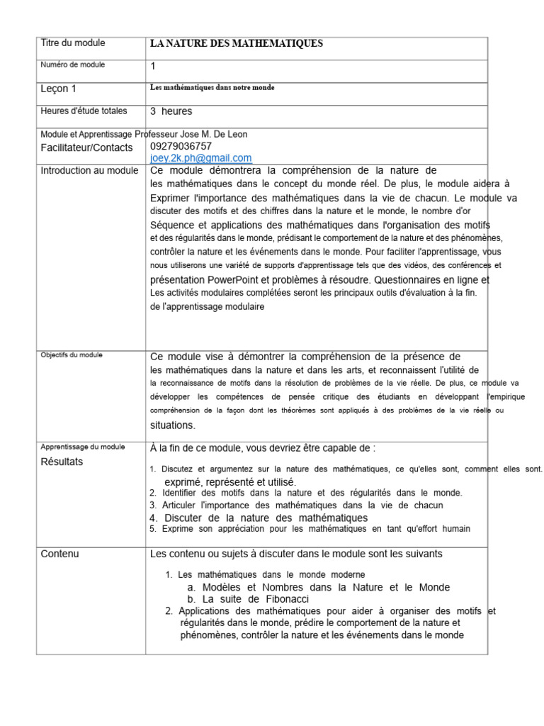 Mathématiques et Nature : Un Module Essentiel | PDF | Mathématiques ...