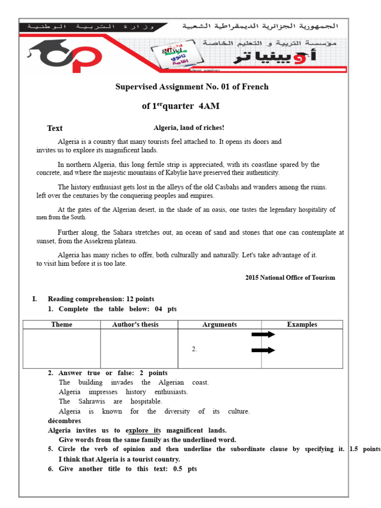 French Homework 4AM | PDF | Algeria | Linguistic Typology