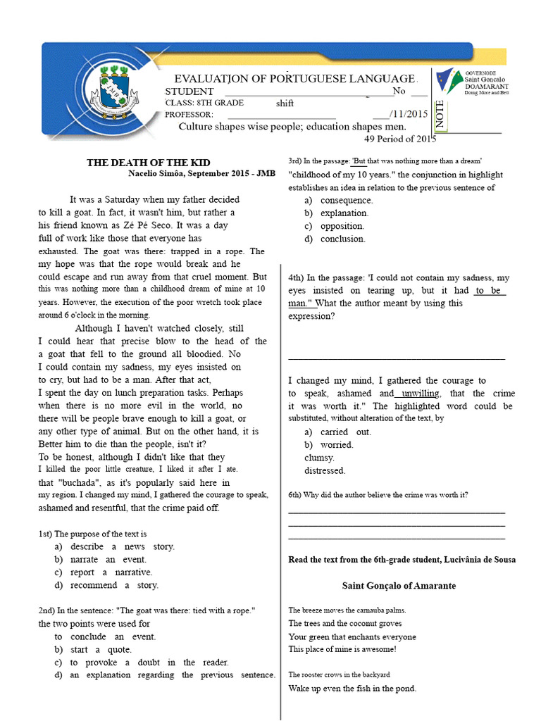 8th Grade Test 302.d | PDF | Verb
