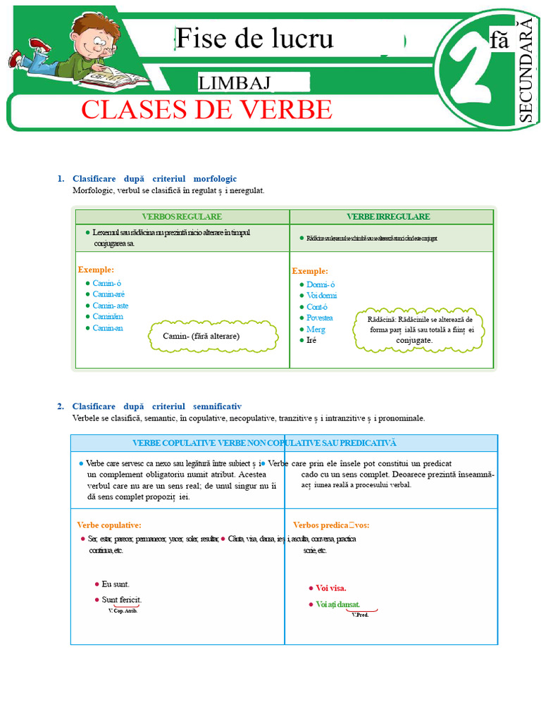Clase de Verbe Pentru Clasa A Doua de Liceu | PDF