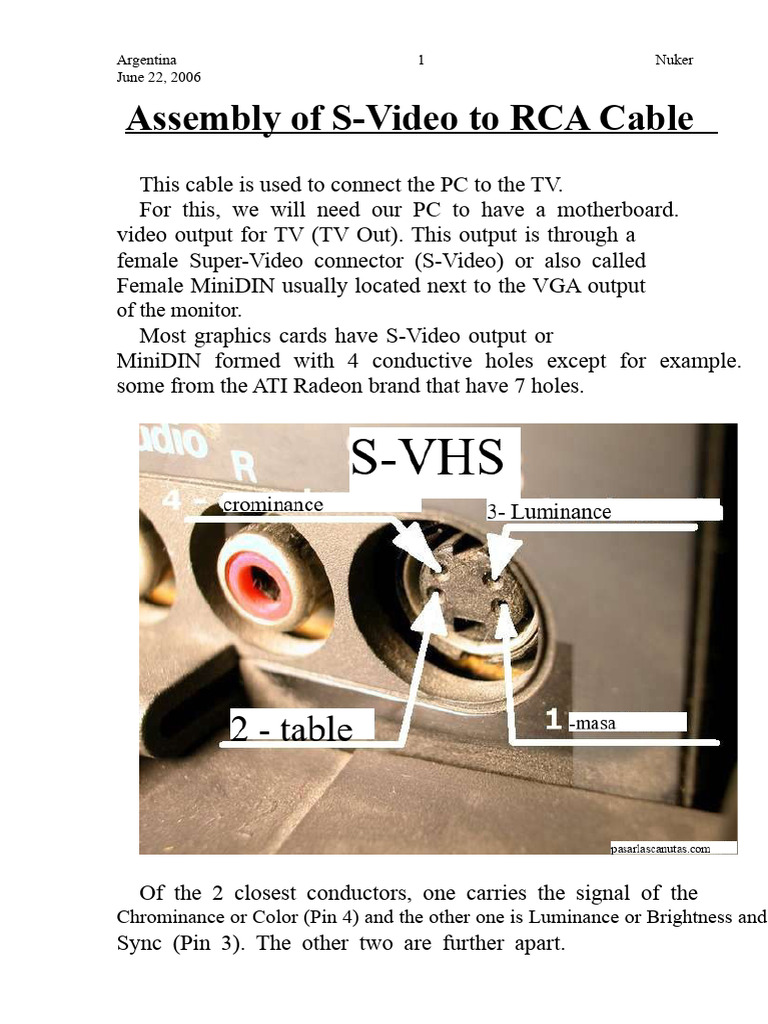 S-Video to RCA Cable Assembly Guide | PDF | Electronics | Electronic ...