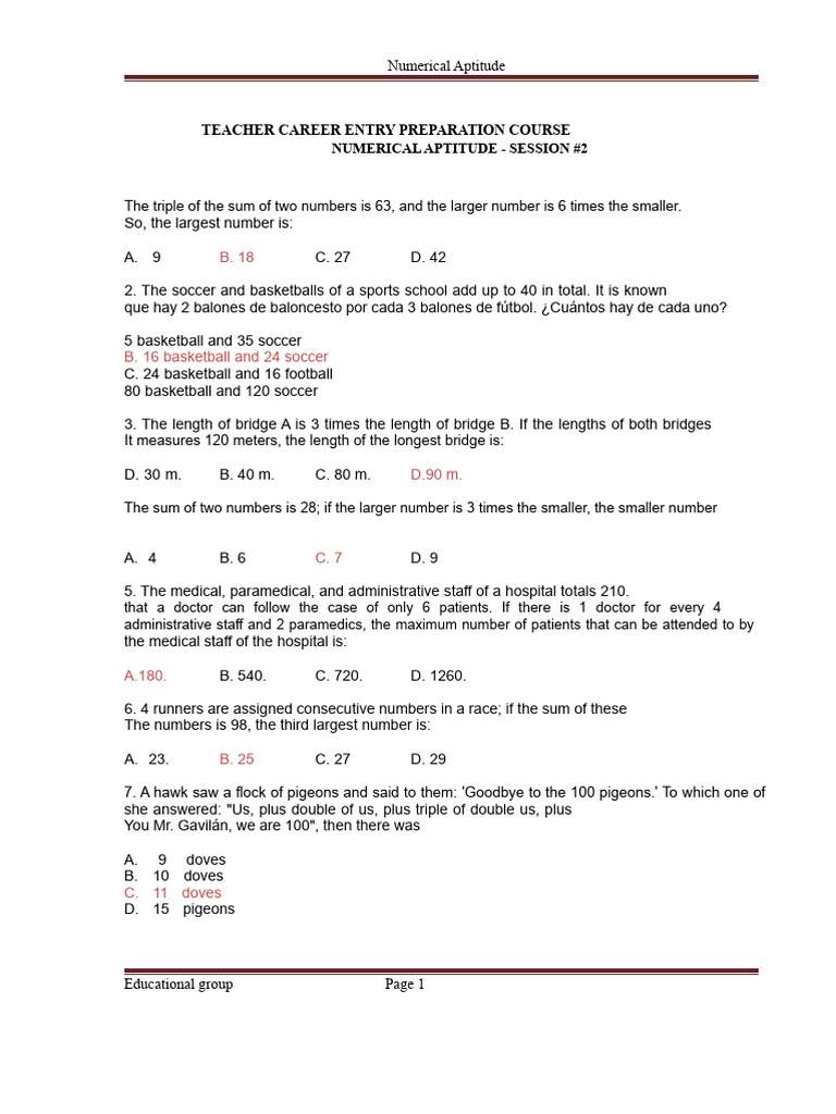 Numerical Aptitude Practice Questions | PDF | Numbers | Arithmetic