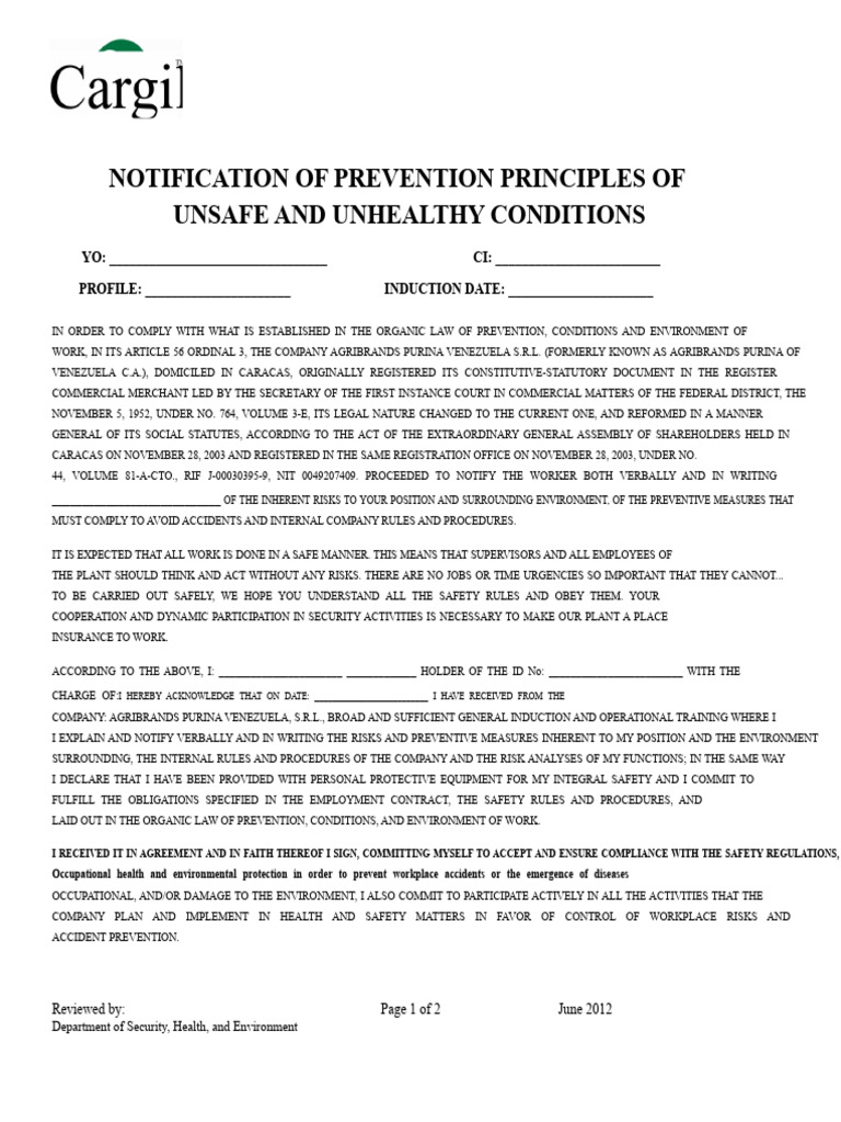 Workplace Safety Notification Document | PDF | Occupational Safety And ...