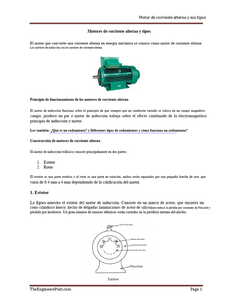 Tipos de motores de corriente alterna | PDF | Motor eléctrico ...