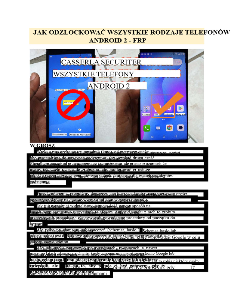 Jak Odkodować Wszystkie Rodzaje Telefonów Android 2 - FRP | PDF