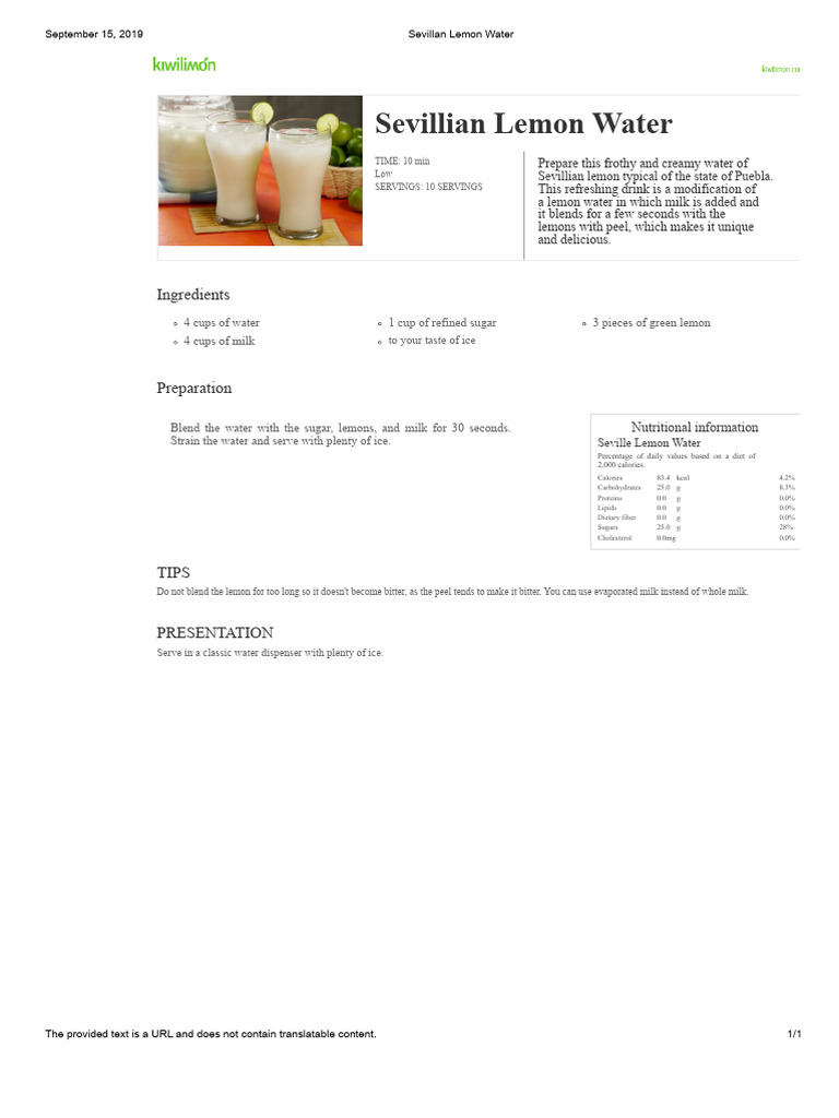 Refreshing Sevillian Lemon Water Recipe | PDF | Lemon | Milk