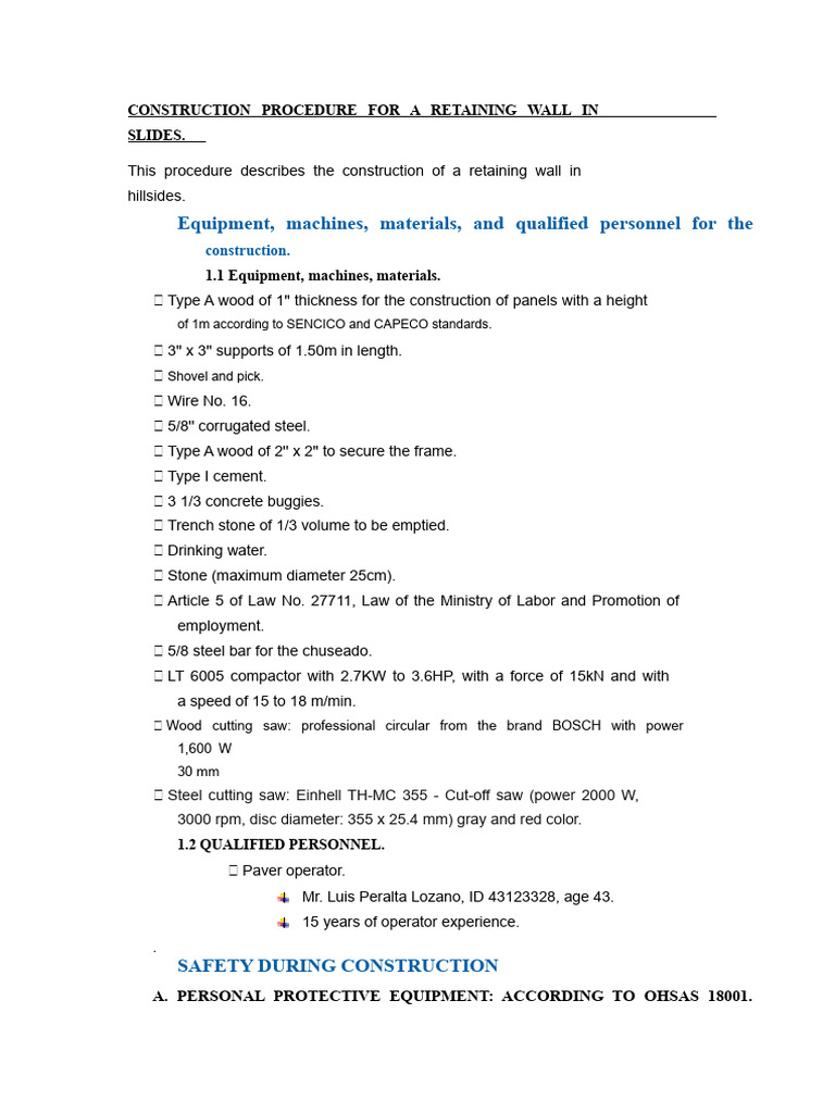 Retaining Wall Construction Guide | PDF | Concrete | Reinforced Concrete