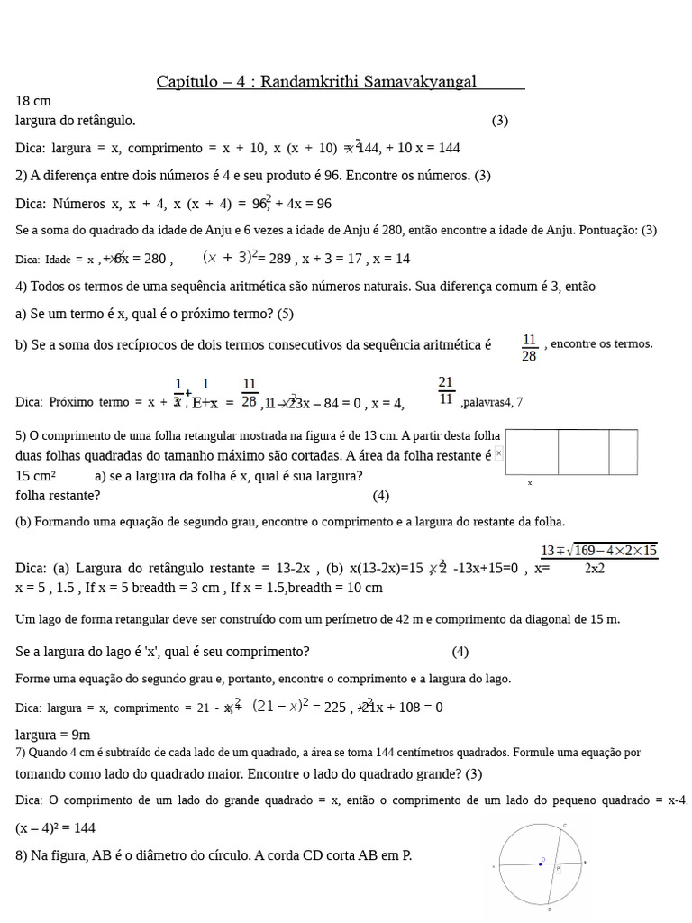 Capítulo 4 - Prova de Questões Sobre Equações de Segundo Grau (EM) Com ...
