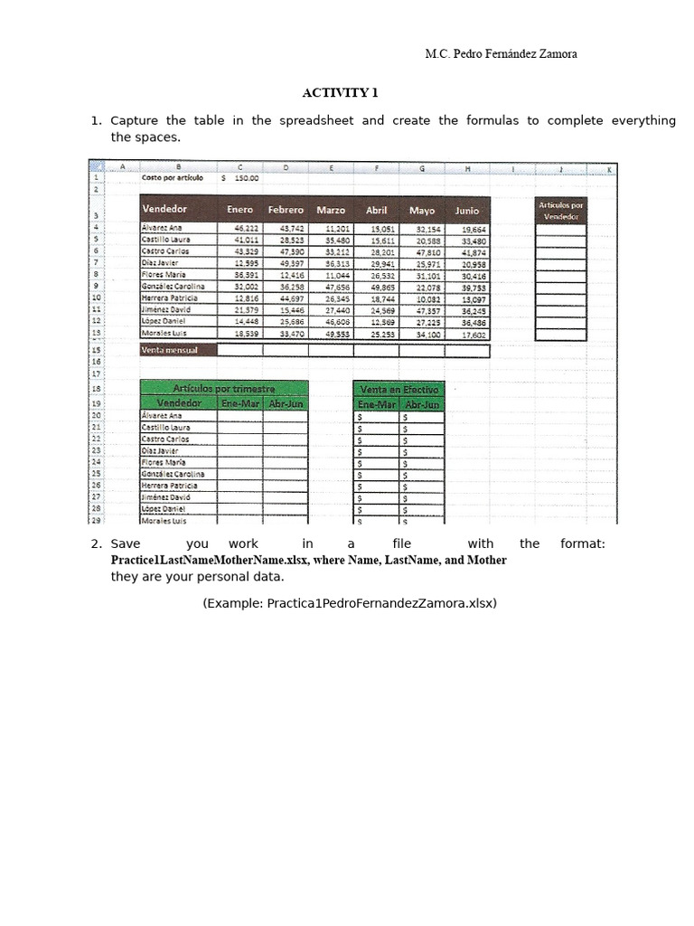 Excel Practice Activities Guide | PDF | Microsoft Excel | Spreadsheet