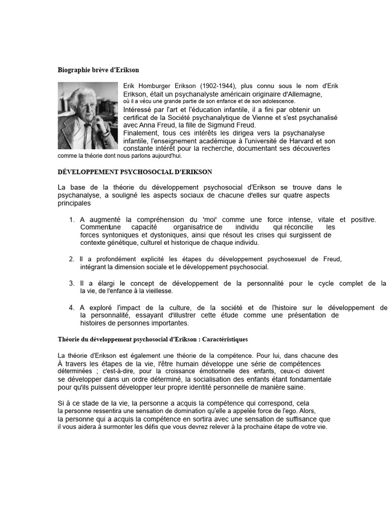 Biographie et théorie d'Erik Erikson | PDF | Psychanalyse | Psychologie ...
