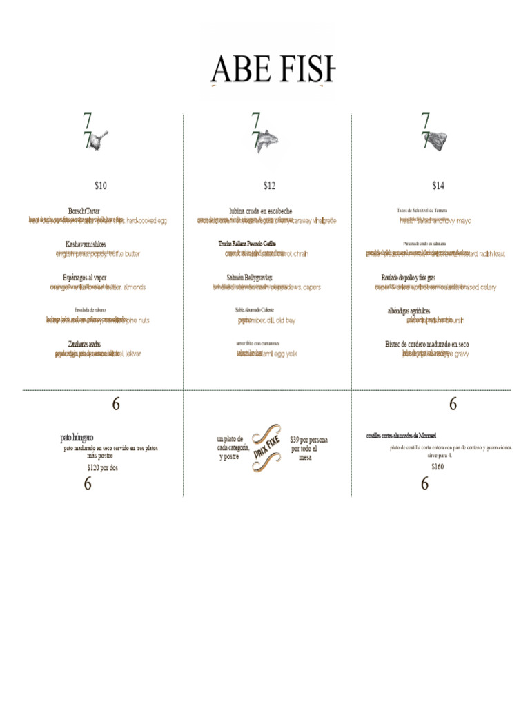 Menú de Abe Fisher | PDF | ensalada | Alimentos