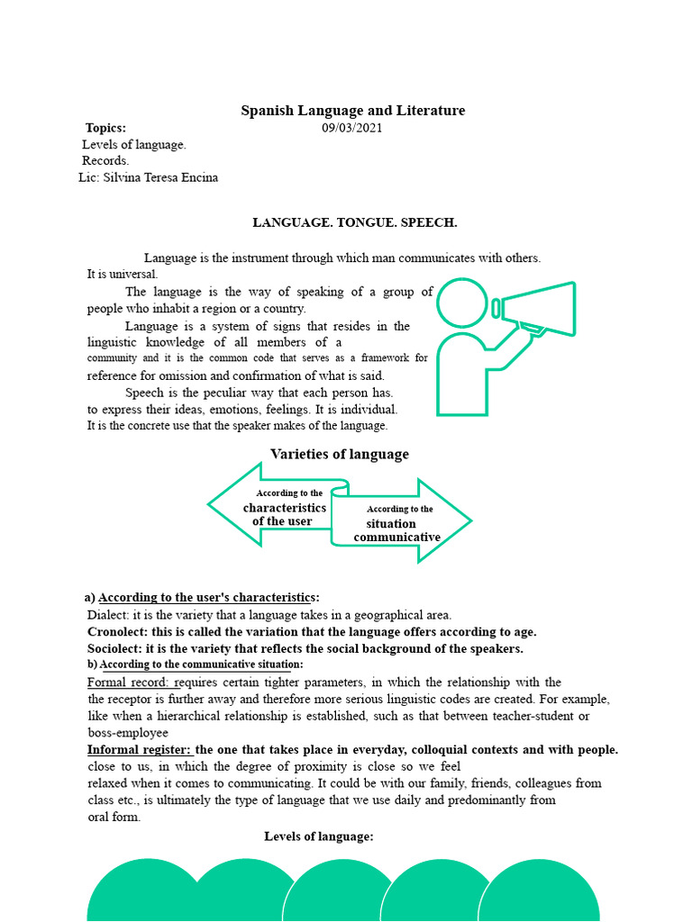 Language Levels. Spanish Language | PDF | Linguistics | Human Communication