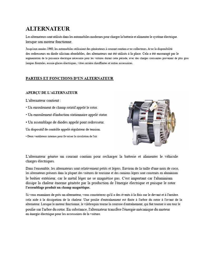 Fonctionnement et composants d'un alternateur PDF Générateur — free download