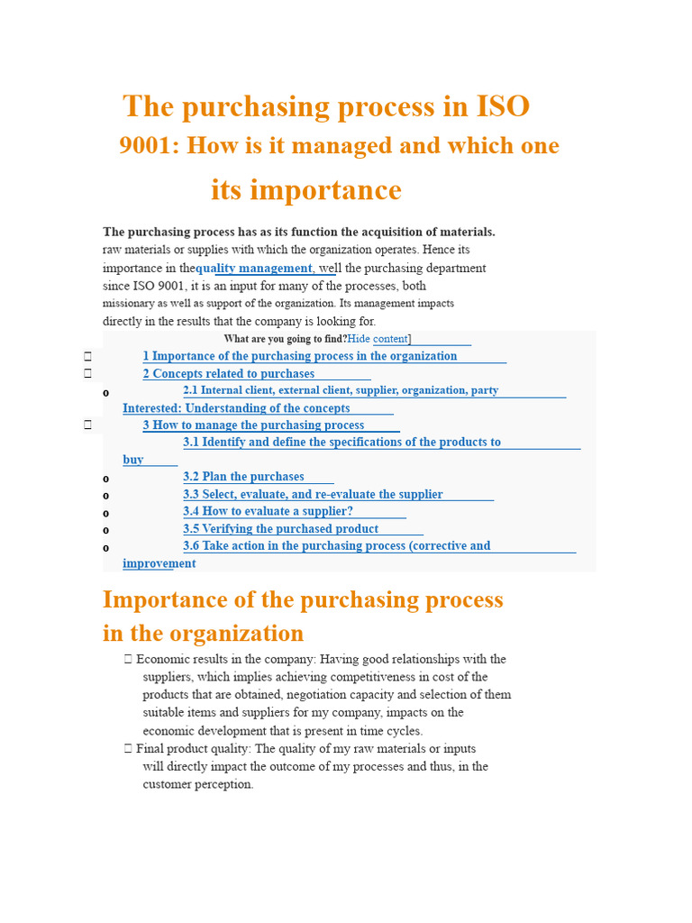 The Purchasing Process in ISO 9001 | PDF | Supply Chain | Product ...