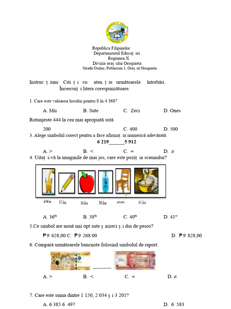 Test de Realizare A Diviziunii - Matematica 3-2 | PDF