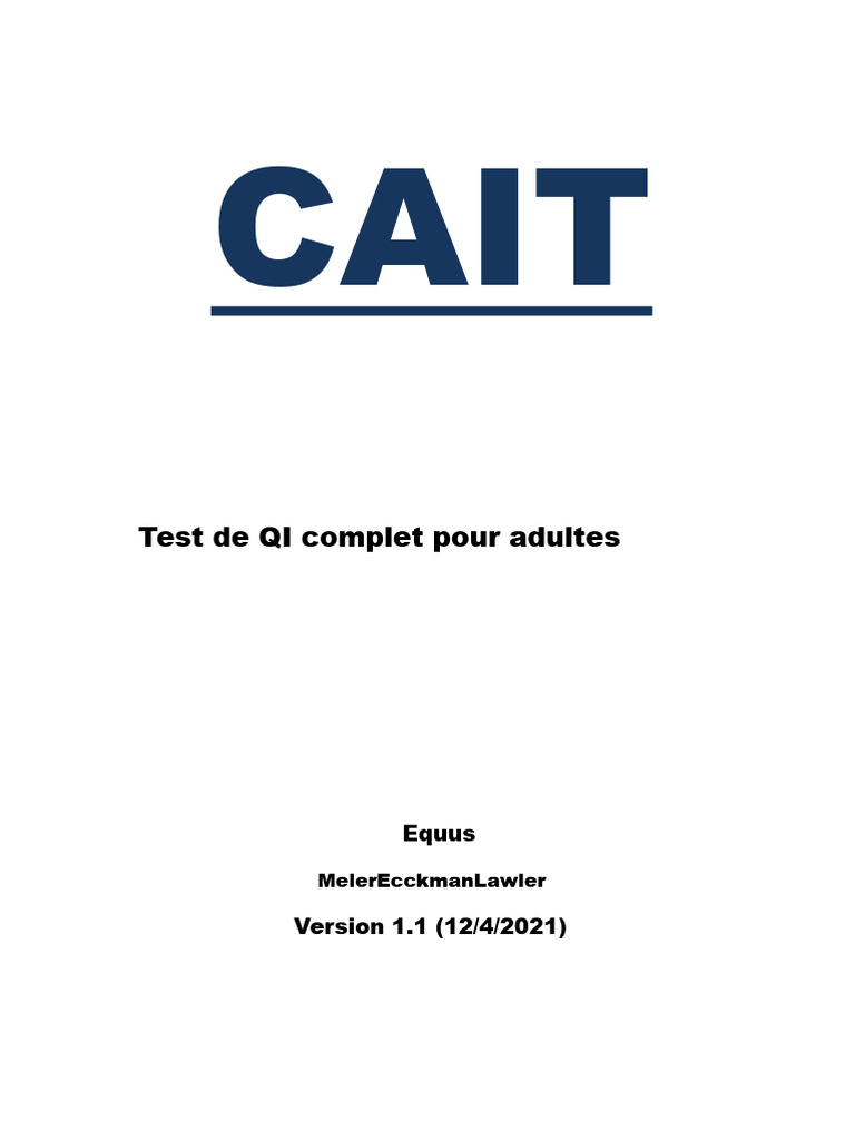 Test de QI CAIT pour Adultes | PDF | Quotient intellectuel | Échelle d ...