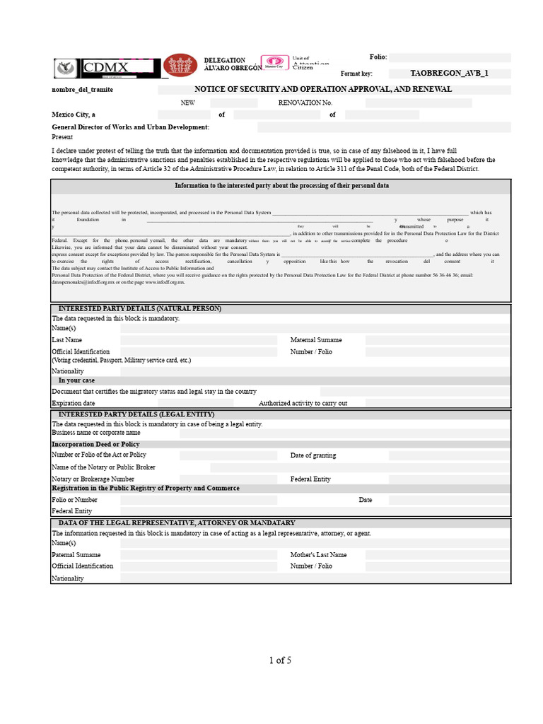 NOTICE Vo - Bo. Security and Operation For Delegation CDMX | PDF ...