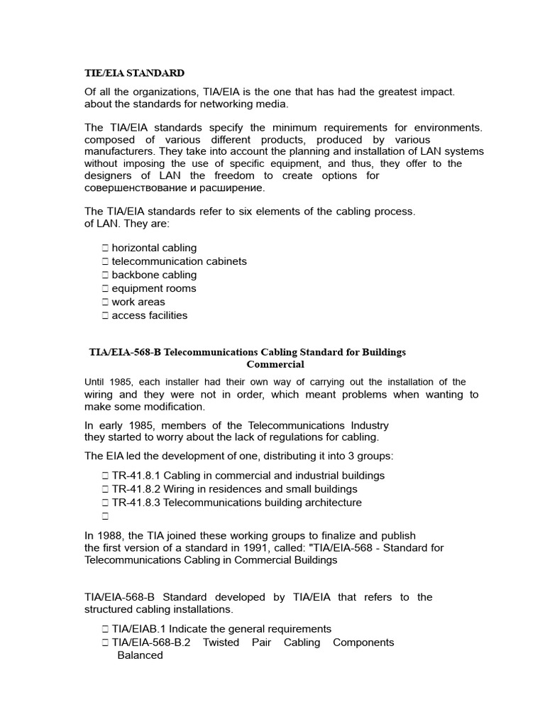 Overview of TIA/EIA 568 Standards | PDF | Electronics | Telecommunications