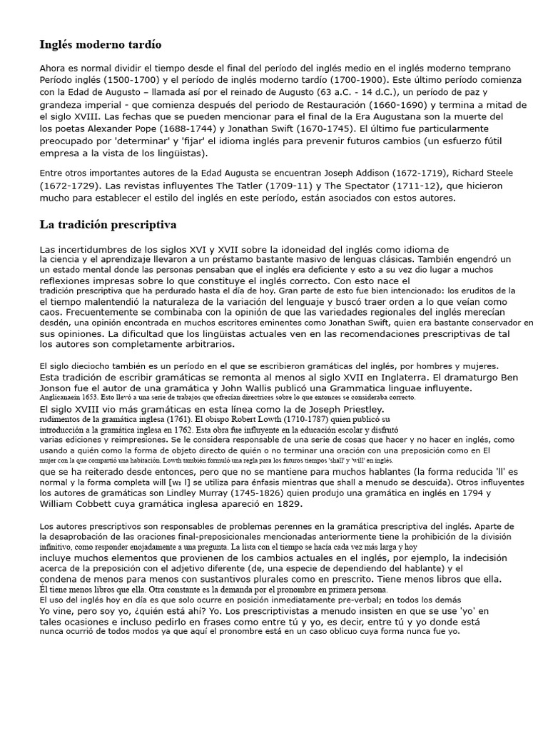 Inglés Moderno Tardío: Prescriptivismo y Gramática | PDF | Verbo ...