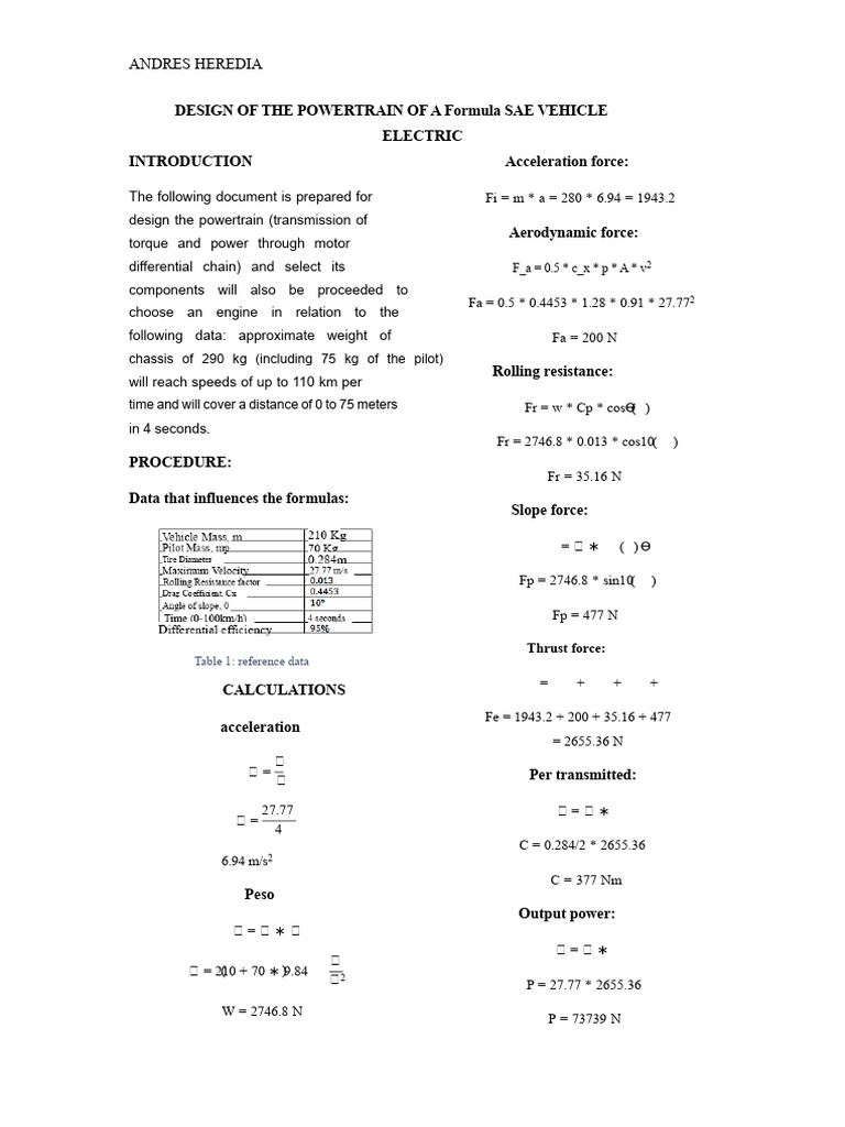 Powertrain Design for Electric Formula SAE | PDF | Force | Mechanical ...